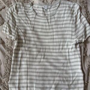 Madewell White and Gray Striped Short Sleeve Tee